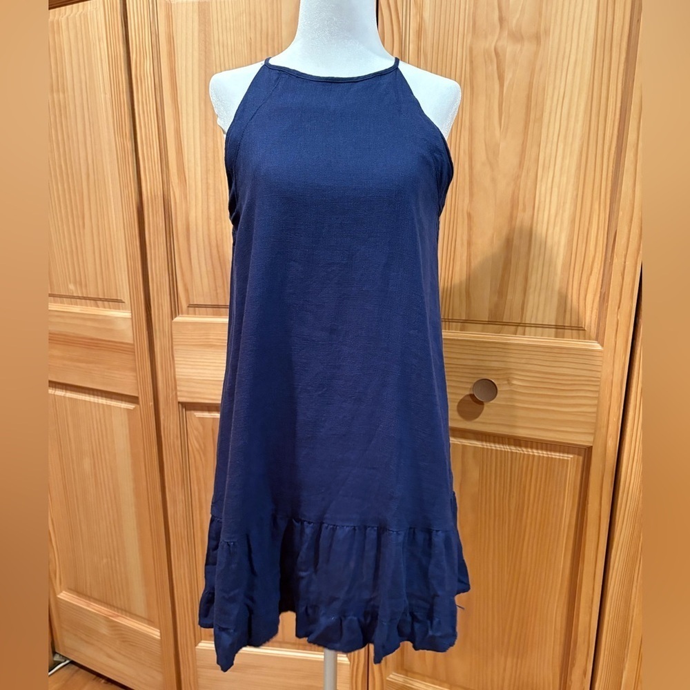 Altar'd State Dark Blue Tiered Halter
Neckline Mini Dress